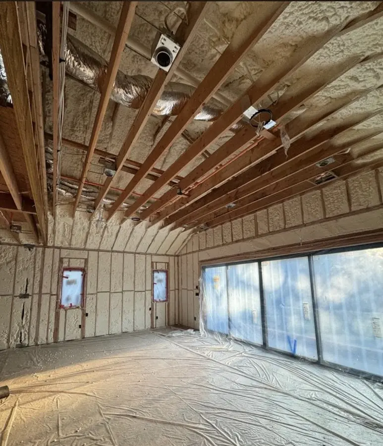 Interior walls and ceiling insulated with spray foam during new construction in Cherokee Village